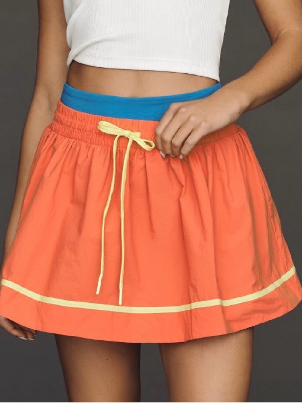 Coral Drawstring Skater Skirt with Yellow Trim